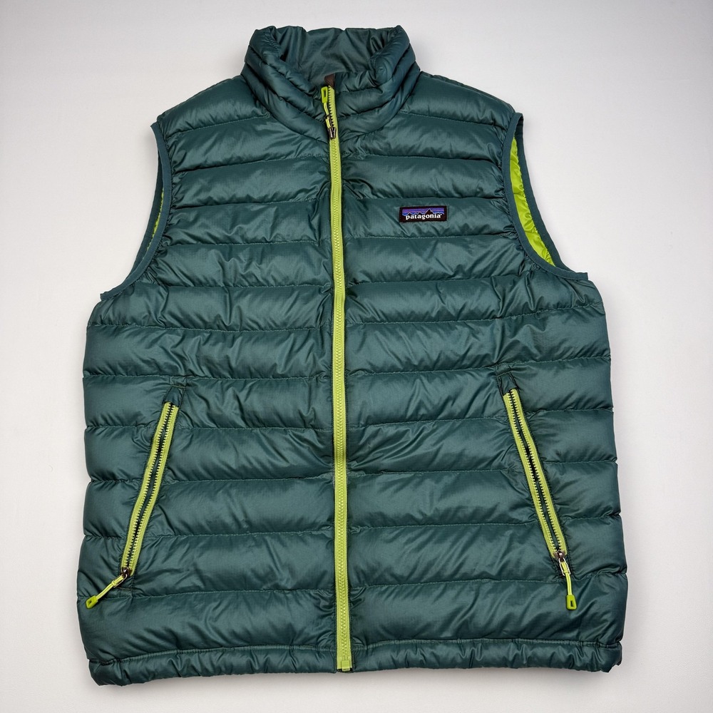 Patagonia Down Sweater Vest Mens Medium Green Down Puffer Full Zip Outdoor